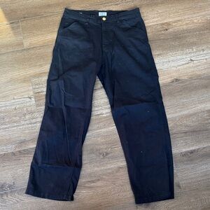 Wide Leg Jack & Jones Black Trousers with Gold Button